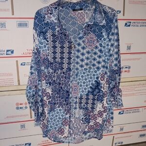 Valolia Size XL Women's Blue and Purple Patterned Top (SKU 574)